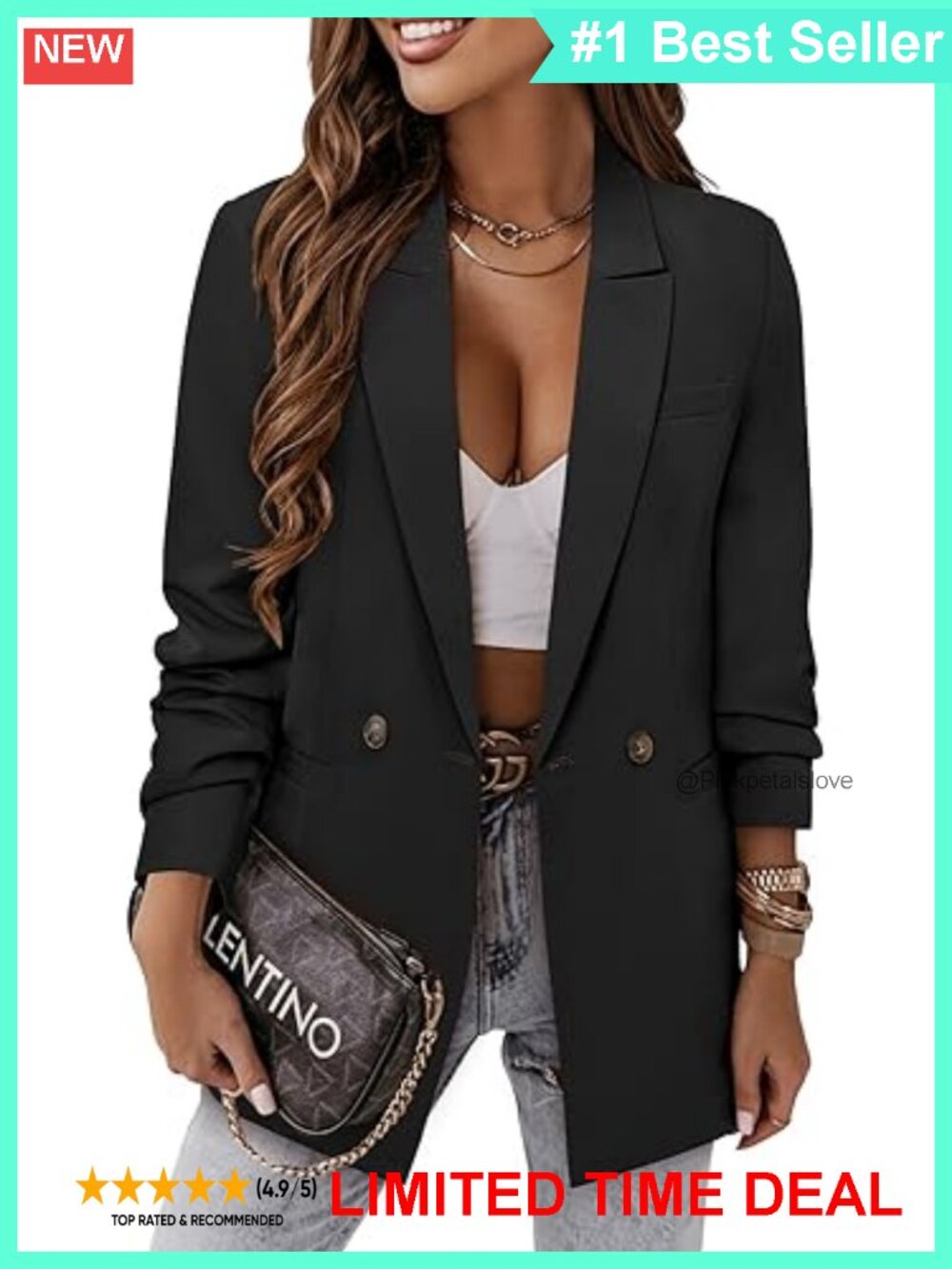 Business Casual Notched Lapel Lined Blazer Suit Jacket for Work